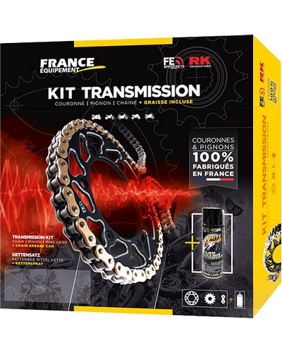 Kit Chaine Moto FRANCE EQUIPEMENT Cour.ACIER 125.DUKE '11/13 14X45 RK520FEZO * (couronne 4 trous)